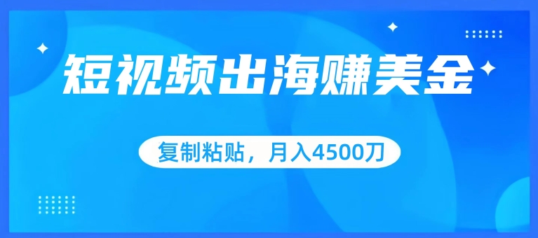 短视频出海赚美金，复制粘贴批量操作，小白轻松掌握，月入4500美刀【揭秘】-大东资源库