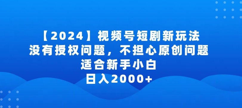 2024视频号短剧玩法，没有授权问题，不担心原创问题，适合新手小白，日入2000+【揭秘】-大东资源库