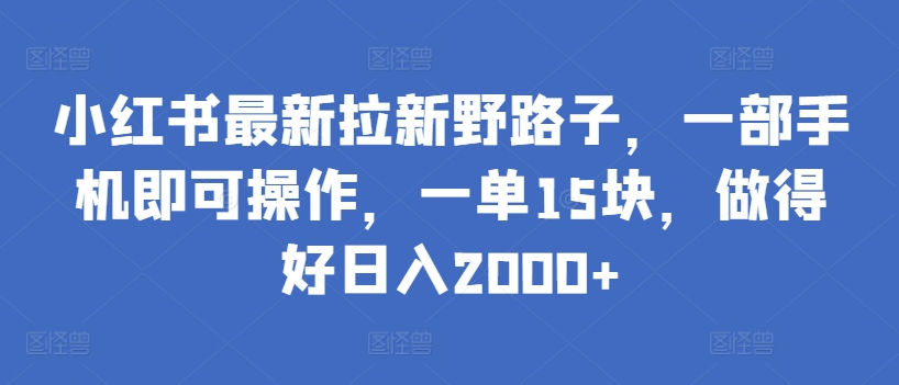 小红书最新拉新野路子，一部手机即可操作，一单15块，做得好日入2000+【揭秘】-大东资源库