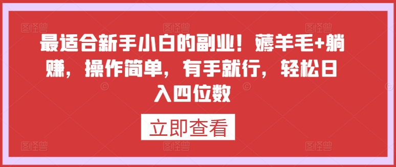 最适合新手小白的副业！薅羊毛+躺赚，操作简单，有手就行，轻松日入四位数【揭秘】-大东资源库