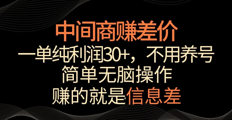 中间商赚差价，一单纯利润30+，简单无脑操作，赚的就是信息差，轻轻松松日入1000+【揭秘】-大东资源库