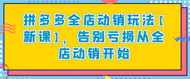 拼多多全店动销玩法【新课】，告别亏损从全店动销开始-大东资源库
