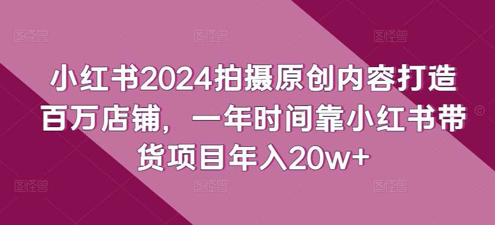 小红书2024拍摄原创内容打造百万店铺，一年时间靠小红书带货项目年入20w+-大东资源库