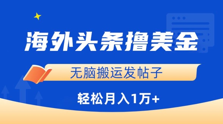 海外头条撸美金，无脑搬运发帖子，月入1万+，小白轻松掌握【揭秘】-大东资源库