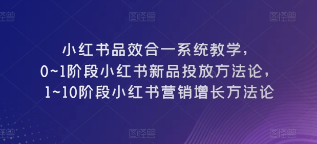 小红书品效合一系统教学，​0~1阶段小红书新品投放方法论，​1~10阶段小红书营销增长方法论-大东资源库