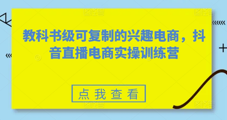 教科书级可复制的兴趣电商，抖音直播电商实操训练营-大东资源库