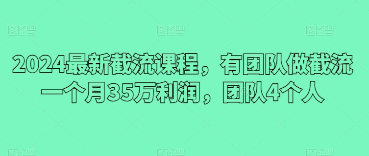 2024最新截流课程，有团队做截流一个月35万利润，团队4个人-大东资源库
