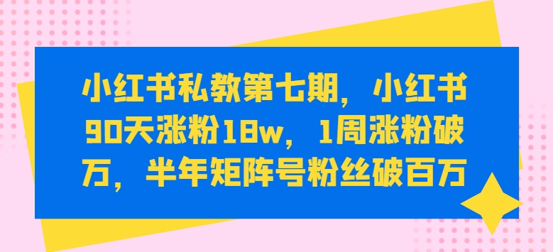 小红书私教第七期，小红书90天涨粉18w，1周涨粉破万，半年矩阵号粉丝破百万-大东资源库