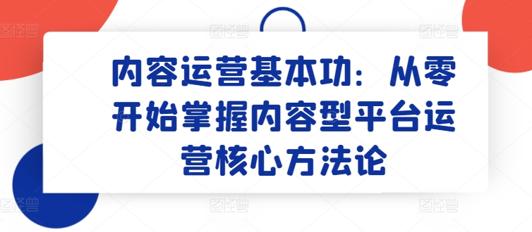 内容运营基本功：从零开始掌握内容型平台运营核心方法论-大东资源库