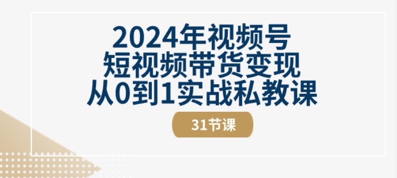 2024年视频号短视频带货变现从0到1实战私教课(31节视频课)-大东资源库