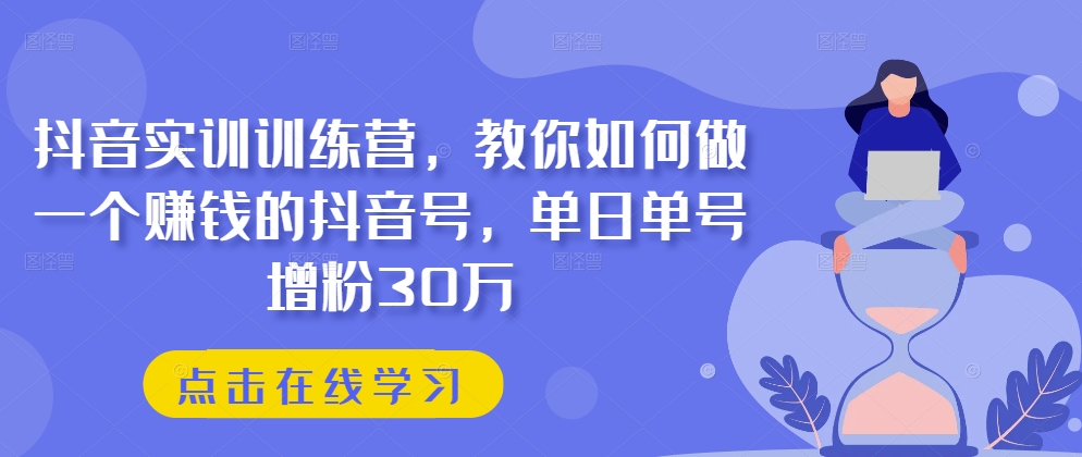 抖音实训训练营，教你如何做一个赚钱的抖音号，单日单号增粉30万-大东资源库