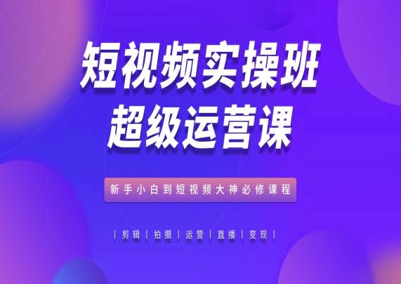 短视频实操班超级运营课，新手小白到短视频大神必修课程-大东资源库