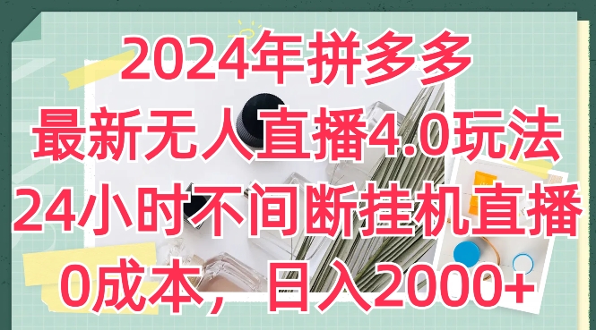 2024年拼多多最新无人直播4.0玩法，24小时不间断挂机直播，0成本，日入2k【揭秘】-大东资源库