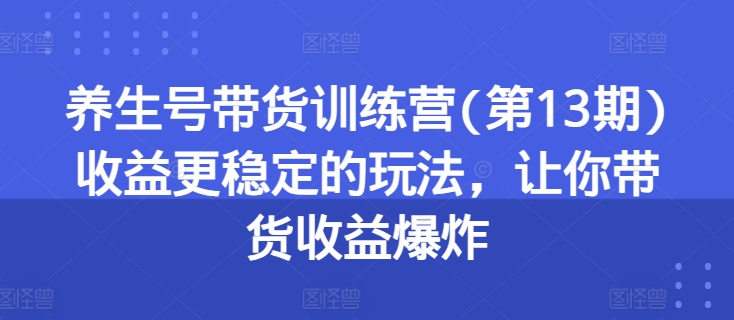 养生号带货训练营(第13期)收益更稳定的玩法，让你带货收益爆炸-大东资源库
