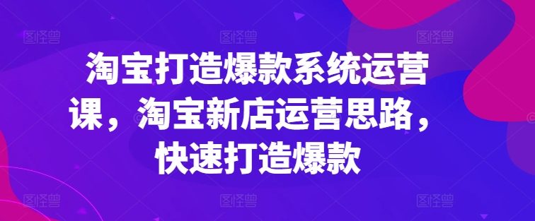 淘宝打造爆款系统运营课，淘宝新店运营思路，快速打造爆款-大东资源库