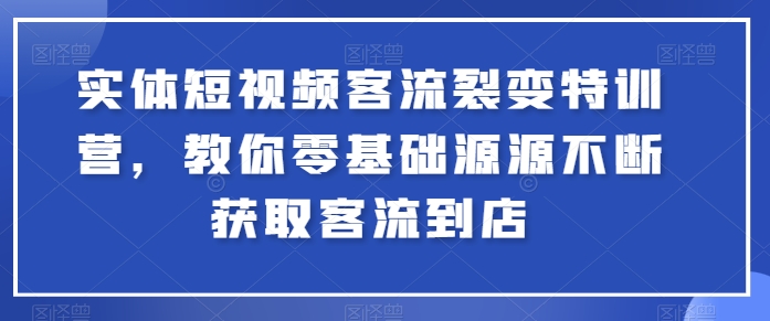 实体短视频客流裂变特训营，教你零基础源源不断获取客流到店-大东资源库