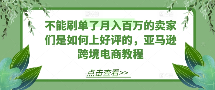 不能刷单了月入百万的卖家们是如何上好评的，亚马逊跨境电商教程-大东资源库