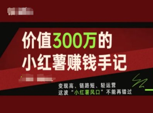 价值300万的小红书赚钱手记，变现高、链路短、轻运营，这波“小红薯风口”不能再错过-大东资源库
