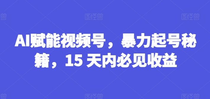 AI赋能视频号，暴力起号秘籍，15 天内必见收益【揭秘】-大东资源库