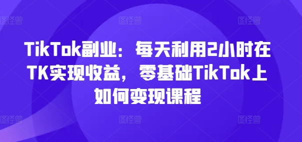 TikTok副业：每天利用2小时在TK实现收益，零基础TikTok上如何变现课程-大东资源库