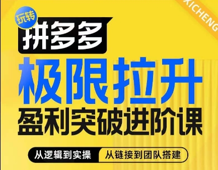 拼多多极限拉升盈利突破进阶课，​从算法到玩法，从玩法到团队搭建，体系化系统性帮助商家实现利润提升-大东资源库