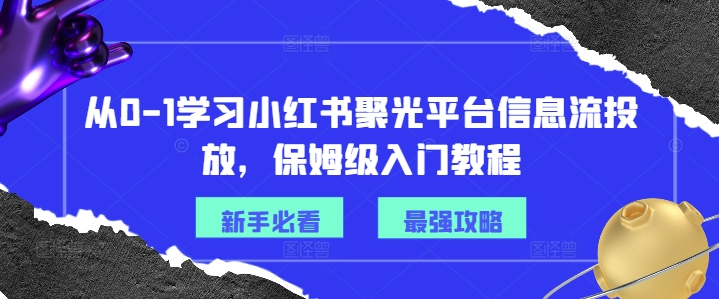 从0-1学习小红书聚光平台信息流投放，保姆级入门教程-大东资源库