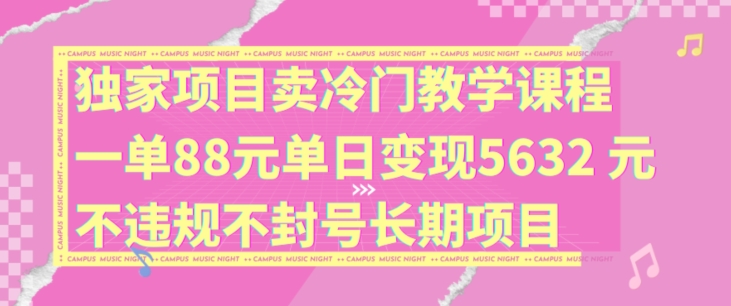 独家项目卖冷门教学课程一单88元单日变现5632元违规不封号长期项目【揭秘】-大东资源库