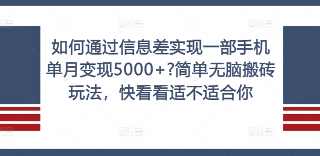 如何通过信息差实现一部手机单月变现5000+?简单无脑搬砖玩法，快看看适不适合你【揭秘】-大东资源库