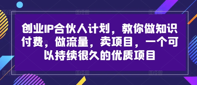 创业IP合伙人计划，教你做知识付费，做流量，卖项目，一个可以持续很久的优质项目-大东资源库