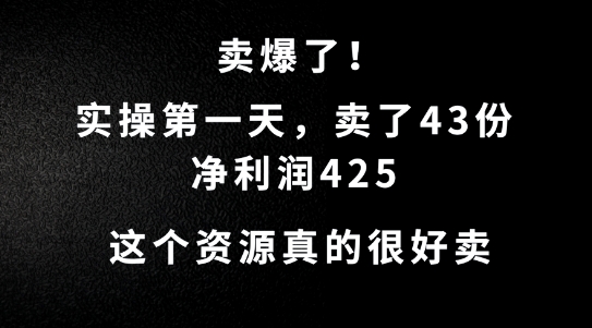 这个资源，需求很大，实操第一天卖了43份，净利润425【揭秘】-大东资源库