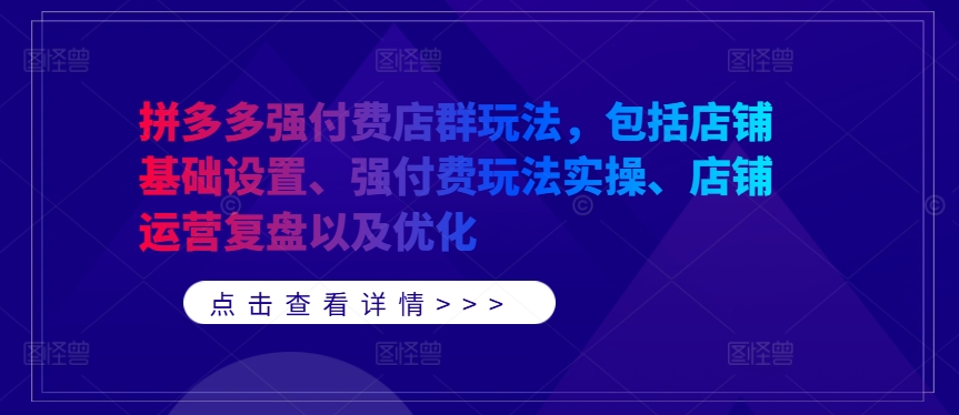 拼多多强付费店群玩法，包括店铺基础设置、强付费玩法实操、店铺运营复盘以及优化-大东资源库