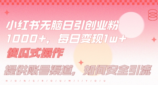 小红书无脑每日引流创业粉500+，小白每天只花半小时，躺赚长尾收益【揭秘】-大东资源库