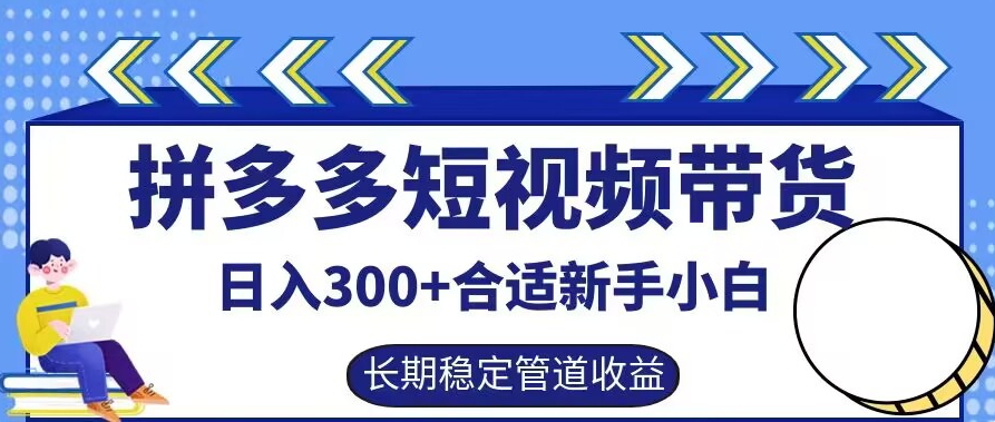 拼多多短视频带货日入300+有长期稳定被动收益，合适新手小白【揭秘】-大东资源库