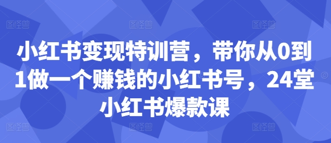 小红书变现特训营，带你从0到1做一个赚钱的小红书号，24堂小红书爆款课-大东资源库