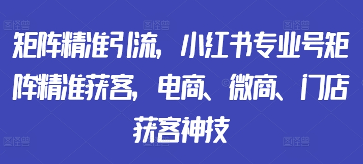 矩阵精准引流，小红书专业号矩阵精准获客，电商、微商、门店获客神技-大东资源库