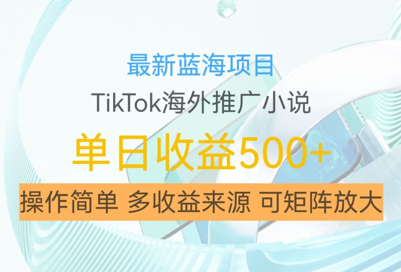 最新蓝海项目，利用tiktok海外推广小说赚钱佣金，简单易学，日入500+，可矩阵放大【揭秘】-大东资源库
