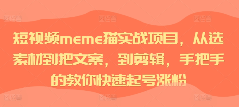 短视频meme猫实战项目，从选素材到把文案，到剪辑，手把手的教你快速起号涨粉-大东资源库