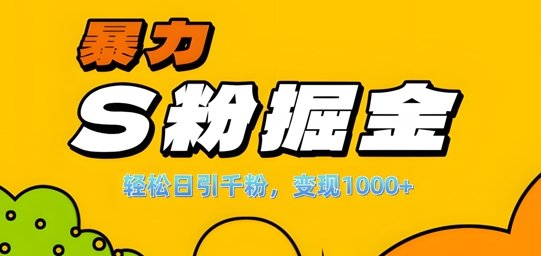 单人单机日引千粉，变现1k+，S粉流量掘金计划攻略【揭秘】-大东资源库