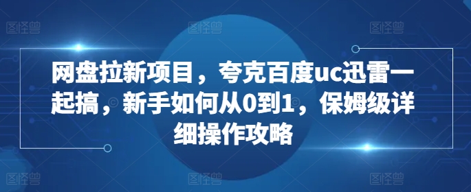 网盘拉新项目，夸克百度uc迅雷一起搞，新手如何从0到1，保姆级详细操作攻略-大东资源库