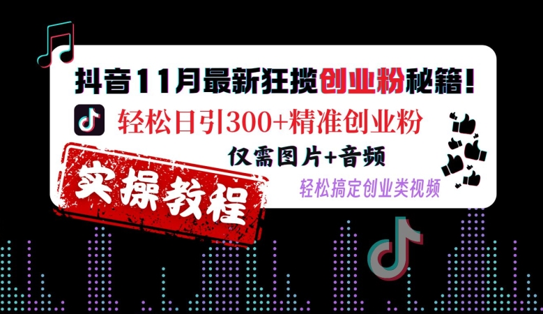 抖音11月最新狂揽创业粉秘籍，轻松日引300+精准创业粉，仅需图片+音频，轻松搞定创业类视频-大东资源库