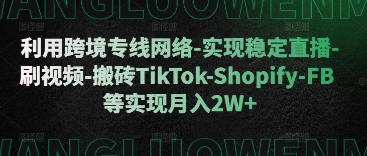 利用跨境专线网络-实现稳定直播-刷视频-搬砖TikTok-Shopify-FB等实现月入2W+【揭秘】-大东资源库