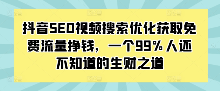 抖音SEO视频搜索优化获取免费流量挣钱，一个99%人还不知道的生财之道-大东资源库