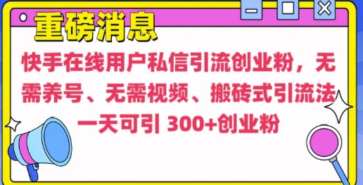 快手最新引流创业粉方法，无需养号、无需视频、搬砖式引流法【揭秘】-大东资源库