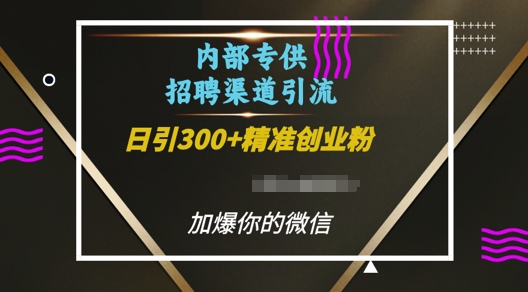 内部招聘渠道日引流300+创业粉，加爆你的微信【揭秘】-大东资源库