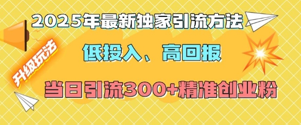 2025年最新独家引流方法，低投入高回报？当日引流300+精准创业粉-大东资源库