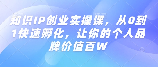 知识IP创业实操课，从0到1快速孵化，让你的个人品牌价值百W-大东资源库