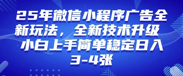 2025年微信小程序最新玩法纯小白易上手，稳定日入多张，技术全新升级【揭秘】-大东资源库