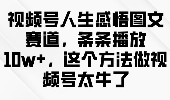 视频号人生感悟图文赛道，条条播放10w+，这个方法做视频号太牛了-大东资源库