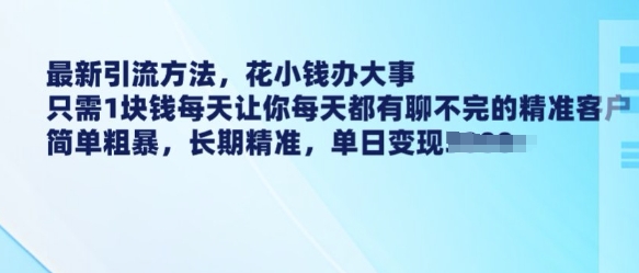 最新引流方法，花小钱办大事，只需1块钱每天让你每天都有聊不完的精准客户 简单粗暴，长期精准-大东资源库