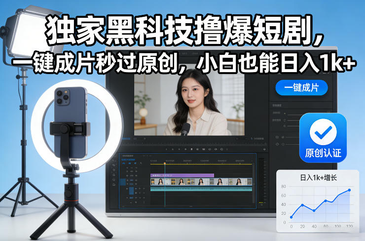 独家黑科技撸爆短剧，一键成片秒过原创，小白也能日入1k+【揭秘】-大东资源库